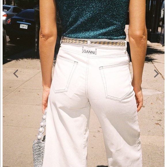 white denim wide leg pants